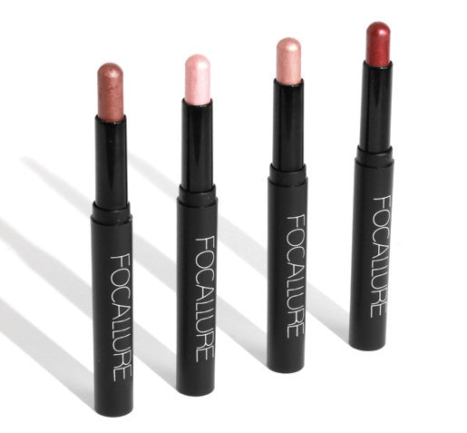 Four lipsticks with different shades on a white background, branded as Focallure.