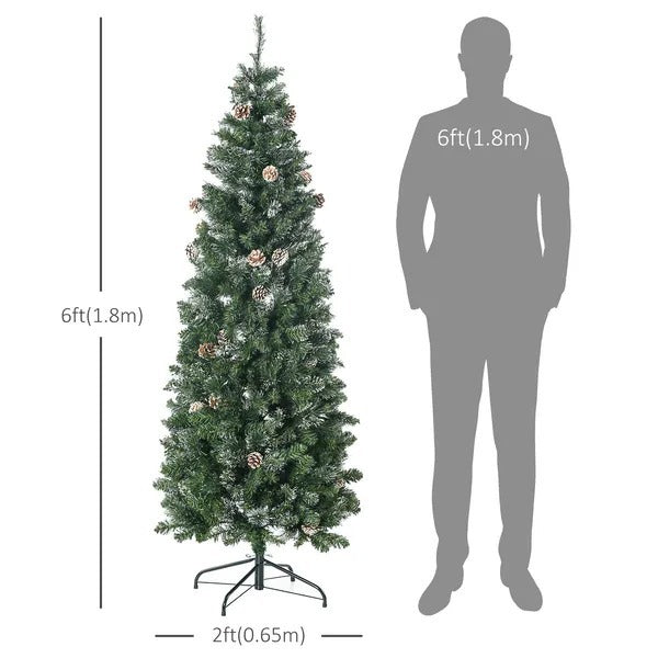 6' Artificial Pencil Christmas Tree With Snow Frosted Branches, Auto Open, Steel Base EX-STOCK Canada 
