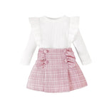 Newborn baby girl Cross-border Sunken Stripe Long Sleeve Classic Style Plaid Short Skirt Two-piece Set for baby girl - EX-STOCK Canada