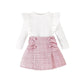 Newborn baby girl Cross-border Sunken Stripe Long Sleeve Classic Style Plaid Short Skirt Two-piece Set for baby girl - EX-STOCK Canada