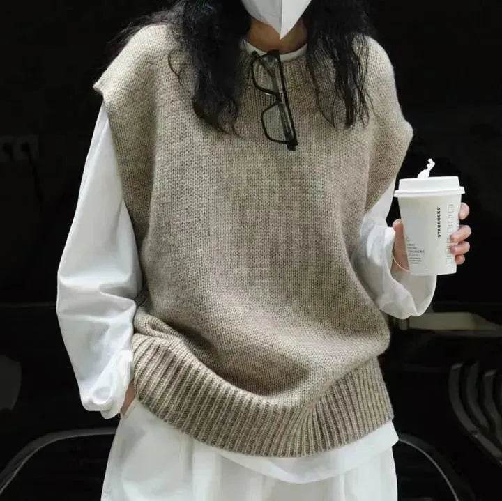 Loose Woolen Round neck Knitted Vest coat for Women - EX-STOCK Canada