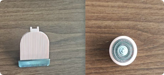 Two hairbrush components on a wooden surface
