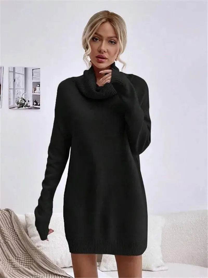 Autumn Winter Solid Cashmere Loose Mini Turtleneck sweater Dress - EX-STOCK Canada