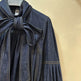 Women's Lace-up Bow Stand-up Collar Puff Sleeve Denim Dress - EX-STOCK Canada