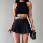 Women's Fashion Solid Color High Waist Mini Skort - EX-STOCK Canada