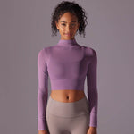 Quick Drying Gym Slim Fit Mesh Turtleneck Long Sleeve Workout Crop Top - EX-STOCK Canada