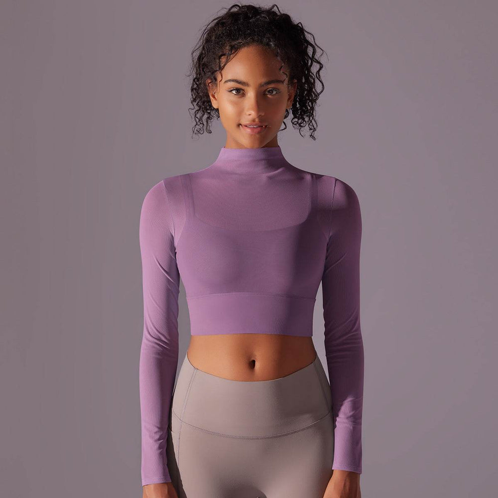 Quick Drying Gym Slim Fit Mesh Turtleneck Long Sleeve Workout Crop Top - EX-STOCK Canada