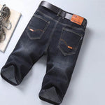 Jeans Shorts Men Elastic Straight Denim Mid Waist Loose Shorts - EX-STOCK Canada