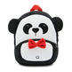 Panda-shaped backpack with a red bow tie on a white background