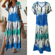 Women's Summer Tie Dye Maxi Dress Short Sleeve V Neck Casual Loose Long Split Dresses EX-STOCK