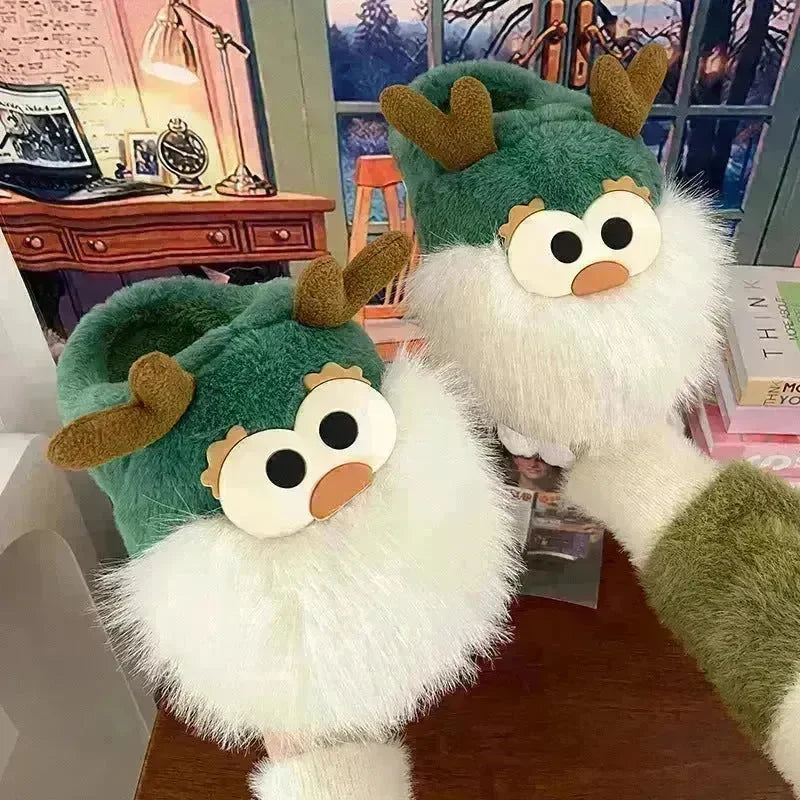 Cute Cartoon Christmas Deer Cotton Shoes Winter Indoor Floor Home Slippers Half-covered Heel Warm Plush Shoes Women - EX-STOCK CANADA