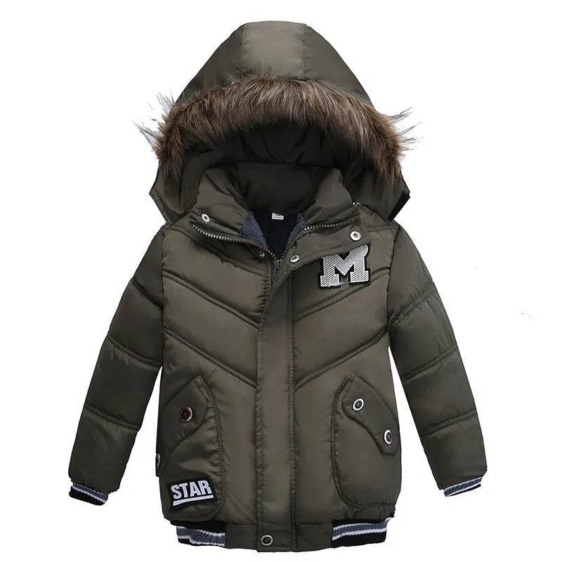 Small Medium-Sized Boys Cotton-Padded Fur Hoodie Winter Jackets for kids - EX-STOCK Canada