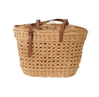 Large Capacity Fashion Urban Simple White Khaki Straw Braided shopper Beach Bag - EX-STOCK CANADA