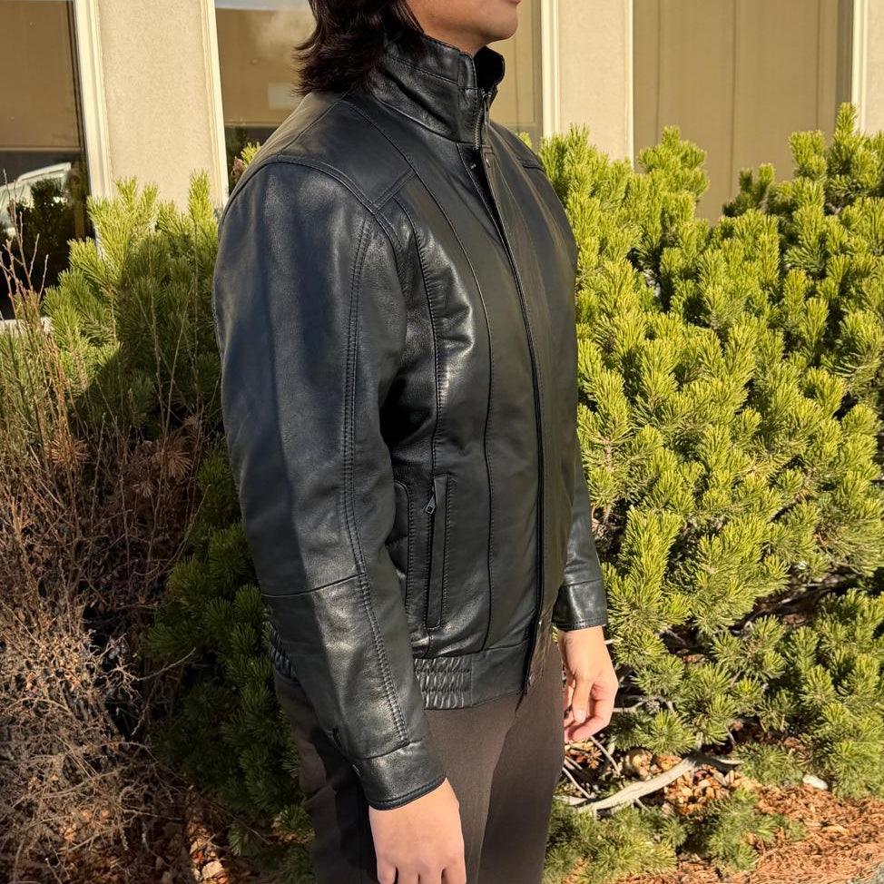 BOL Men's Double Pocket Leather Bomber Jacket 