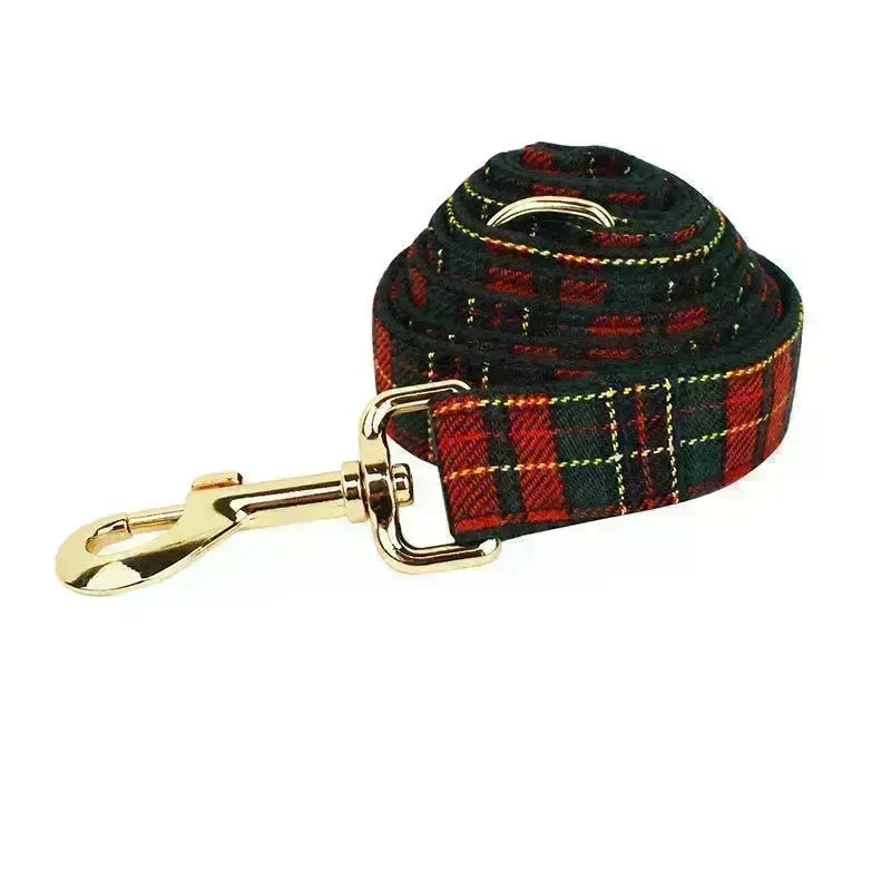 Christmas Pet Collar Plaid With Green Background Dog Rope Leash Suit - EX-STOCK CANADA