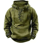 Men's Outdoor Retro Lace-up Hooded Long-sleeved T-shirt Casual Pullover top sweatshirt - EX-STOCK CANADA