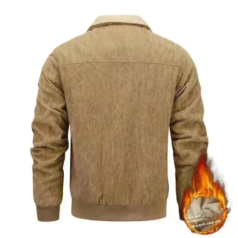 Winter Lapel Fleece Jacket With Pockets Warm Thicken Cotton Coat Men's Clothing - EX-STOCK CANADA