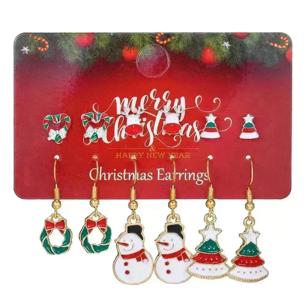 Christmas Stud Combination Suit Snowflake Elk Earrings - EX-STOCK CANADA