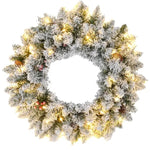 24 Christmas Front Door Wreath With Lights Flocked Christmas Wreath With Pine Cones And Berries For Windows Green EX-STOCK Canada 