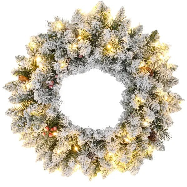 24 Christmas Front Door Wreath With Lights Flocked Christmas Wreath With Pine Cones And Berries For Windows Green EX-STOCK Canada 