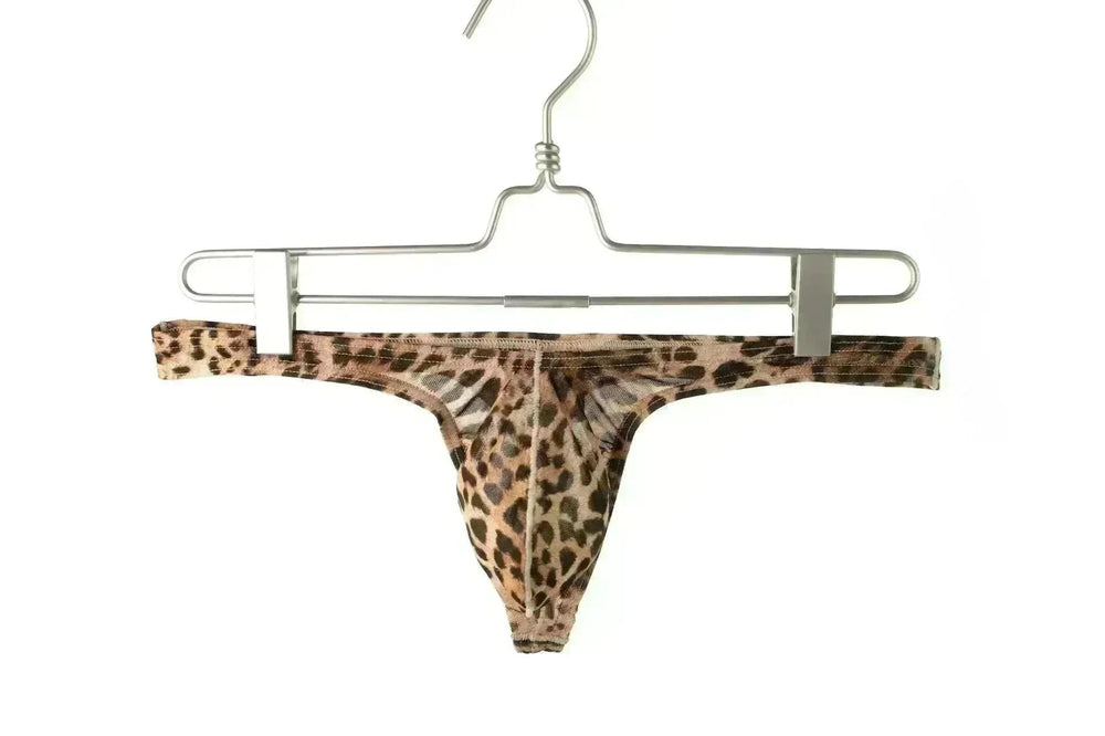 Men's Underwear Leopard Mesh T-back Low Waist thong Briefs - EX-STOCK CANADA