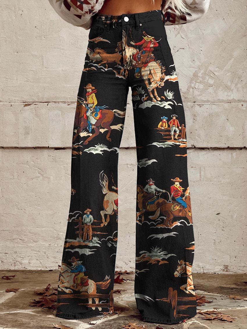 Women's Wide-leg Pants Fashion High Waist Casual Trousers 3D Printing 