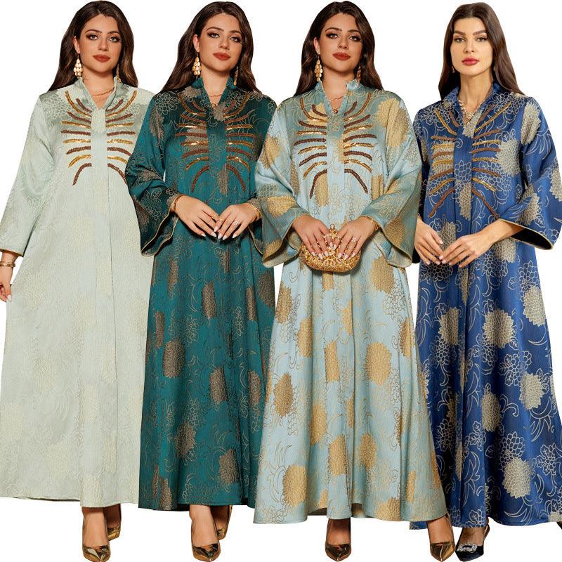 Middle East Muslim Robe Dubai V-neck Dress - EX-STOCK Canada