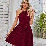 Halter Strapless Dresses For Women Solid Pleated Skirt Summer Beach Sundress - EX-STOCK CANADA