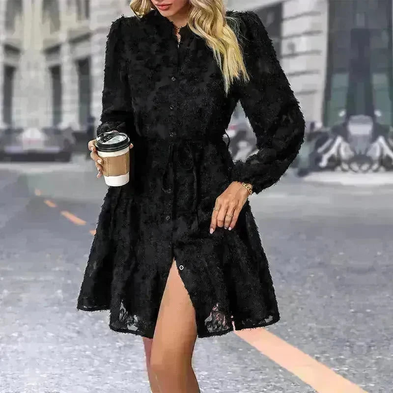 Lace Tied Long Sleeve Dress Fashion Midi Dresses Womens Clothing - EX-STOCK CANADA