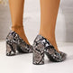 Women's Snake Print Pointed Toe Block Heel Pumps 2026 Spring Summer Elegant High Heels Versatile Office Party Shoes 
