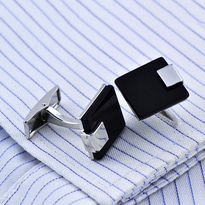 Men's Black Agate Cufflinks – 18mm Square Business French Cufflinks | Canada & USA