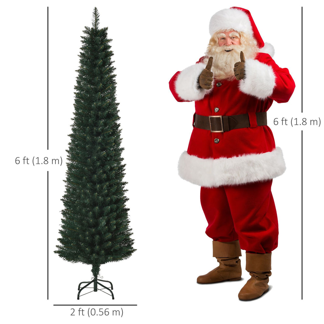 6FT Artificial Christmas Tree Xmas Pencil Tree Holiday Home Indoor Decoration With Foldable Black Stand For Party, Green EX-STOCK Canada 