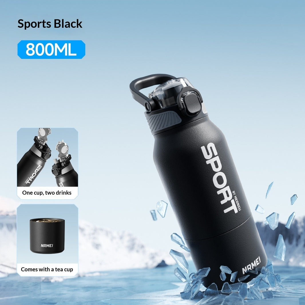 Bouteille d'eau isolée NRMEI Sport avec tasse à thé détachable | Acier inoxydable 316 | 600ml & 800ml