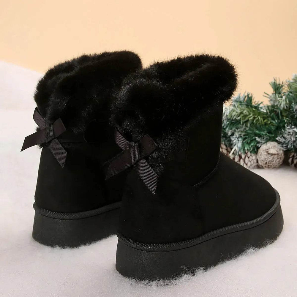 New Bow-knot Snow Boots Winter Plus Velvet Warm Thick-soled Ankle Boots For Women Simple Daily Leisure Cotton Shoes - EX-STOCK Canada