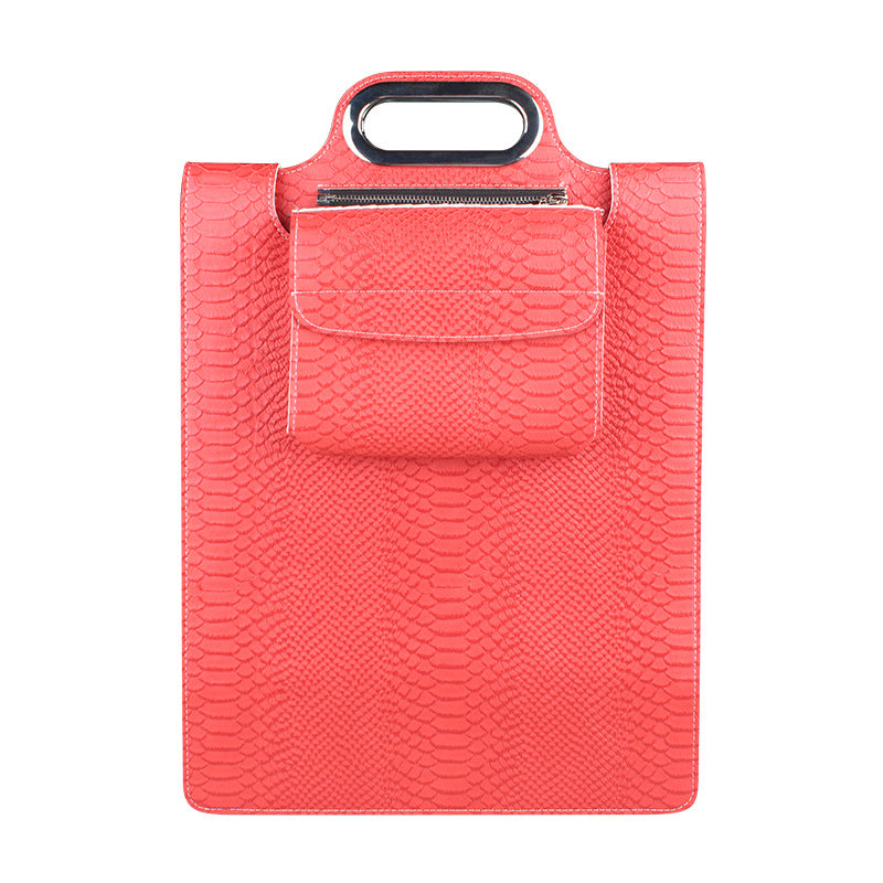 Pink textured clutch bag with a handle on a white background