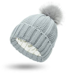 Stretchy Satin Lined Skull Knit Faux Fur Pom Pom Beanie Hat - EX-STOCK Canada