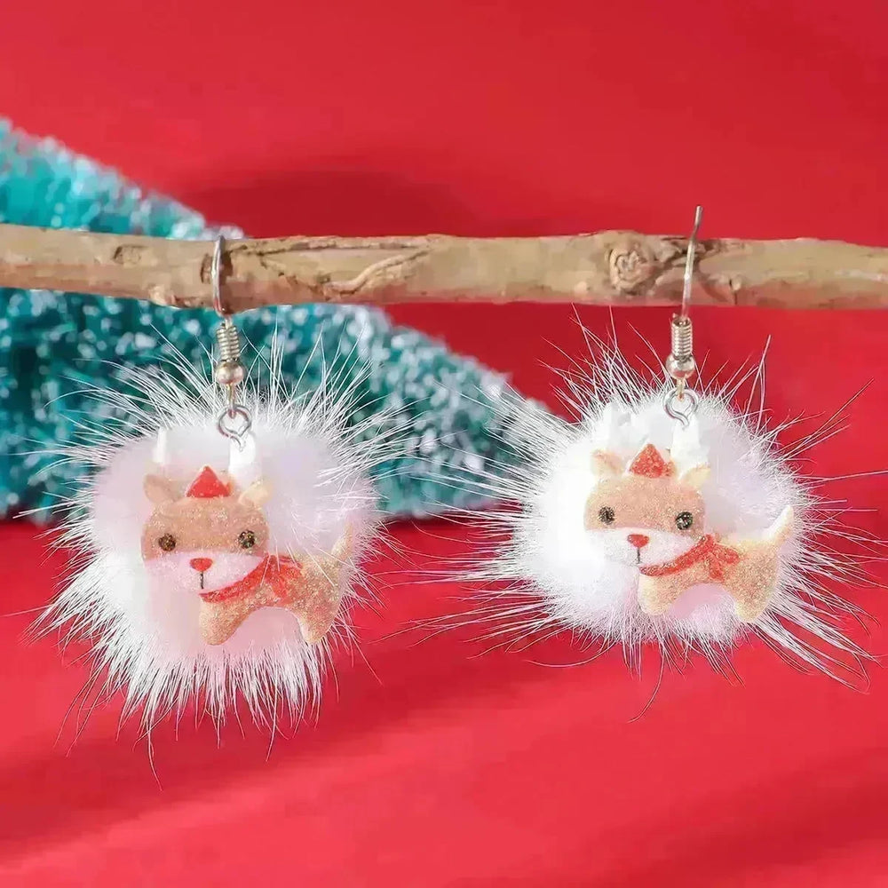 Winter Snowflake Hair Ball Earrings Ins Cute Christmas Elk Santa Claus Stock Element Earrings Women Jewelry - EX-STOCK CANADA