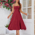 Spring Summer Sleeveless Floral Bohemian Corset flow Slit Midi Dress - EX-STOCK Canada