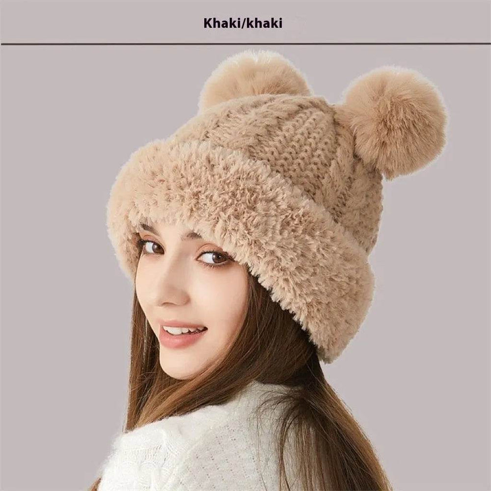 Women Winter Cute Fur Ball Knitted Beanie Hat Outdoor - EX-STOCK Canada