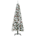 6 Foot Pencil Snow Flocked Artificial Christmas Tree With 600 Pine Realistic Branches, Pine Cones, Red Berries, Auto Open, Green EX-STOCK Canada 