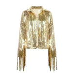 Women Fashion Long sleeve Tassel Sequin top jacket Y2K cropped jacket - EX-STOCK CANADA