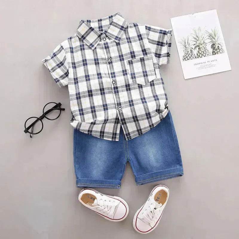 Children's Striped Shirt Denim Shorts Two-piece Set - EX-STOCK Canada
