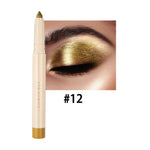 Gold eye pencil with a close-up of an eye wearing gold eyeshadow, labeled '#12'.