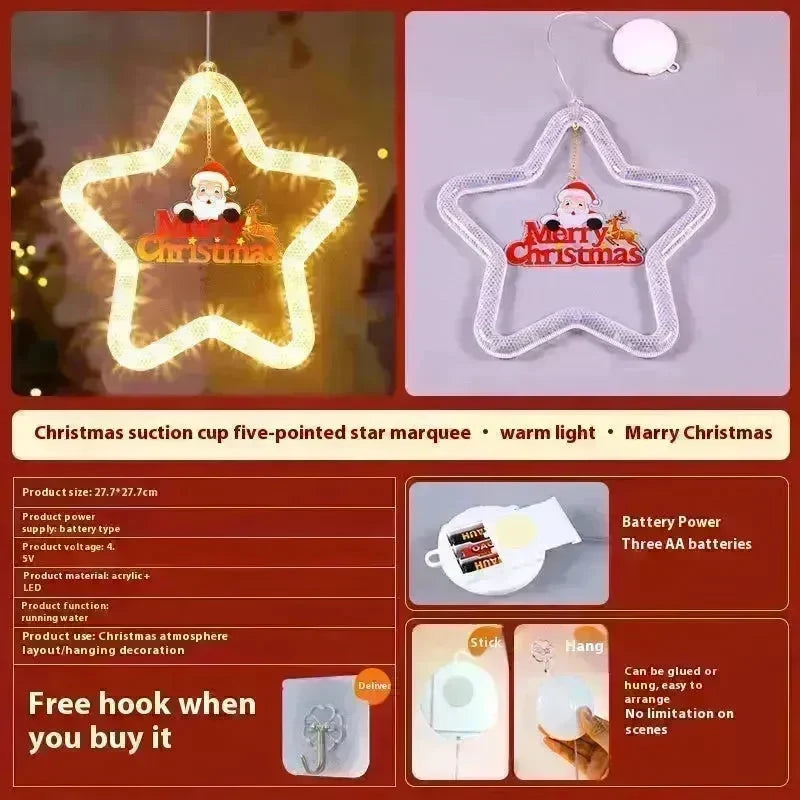 Christmas Pendant Decoration Christmas Atmosphere Led Lights Led Christmas Star Light Decoration For Window Door For Holiday - EX-STOCK CANADA