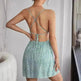 Women Fashion Printed Casual Spaghetti Strap Backless Mini Skater Dress - EX-STOCK CANADA