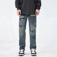 American Style Loose Broken Patch Straight Retro Denim Jeans pant Trousers Men - EX-STOCK CANADA