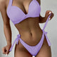 European And American Solid Color Neck Bikini Strap Split Hard Cup Crimp Swimsuit - EX-STOCK CANADA