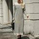 Slim Striped Printed Long Cashmere Dress  Autumn And Winter Long Sleeve Dresses For Women - EX-STOCK CANADA