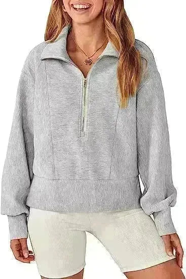 Women's Half Zipper Pullover Long Sleeve Sweatshirt - EX-STOCK CANADA