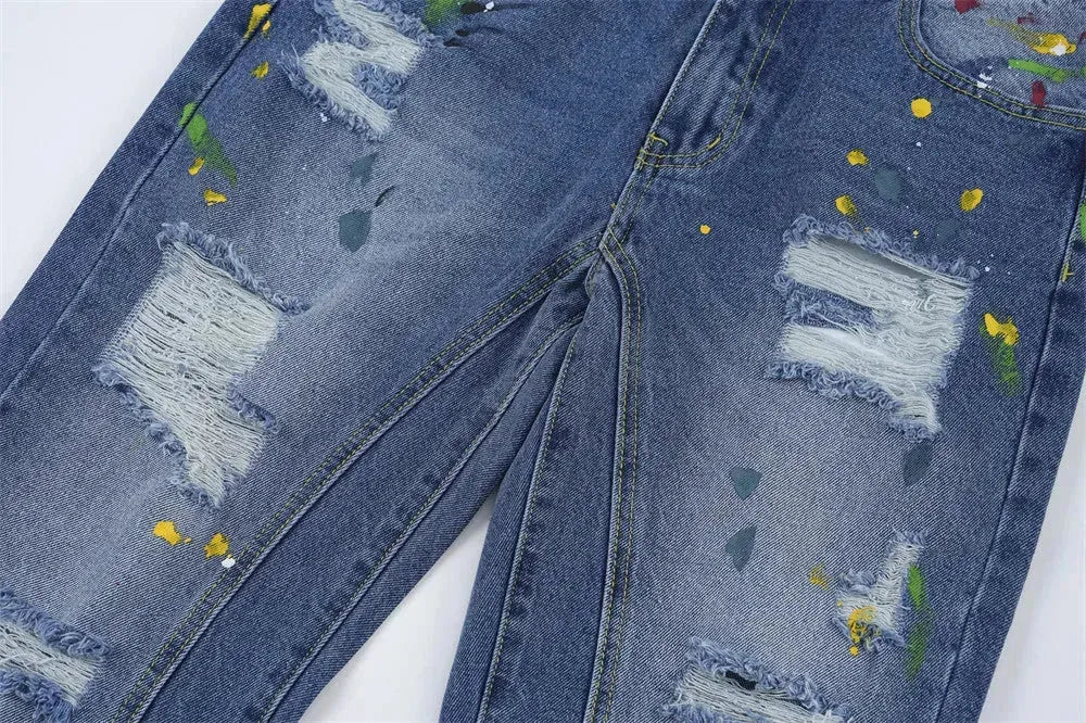 Ripped Paint Wide-leg Denim Trousers For Men Jeans - EX-STOCK CANADA